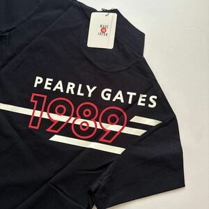 5/L 新品/日本製/パーリーゲイツ/PEARLY GATES/半袖/高機能/モックネックシャツ/ゴルフシャツ/カノコ/ベーシック/オシャレ/ネイビー/