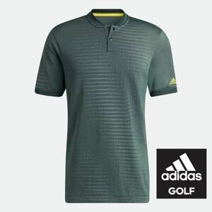 XL 新品定価9900円　アディダス adidas ゴルフ サイドシームレス 半袖ボタンスタンドカラーシャツ メンズ ポロシャツ 緑 グリーン 