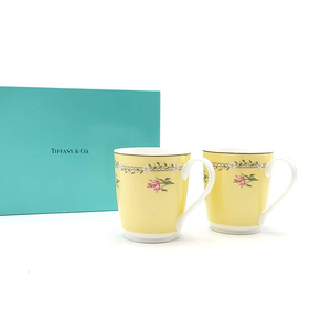 送料無料 超美品 ティファニー TIFFANY & CO. ペアマグカップ 洋食器 2客 2点セット ピンクチューリップ 黄系