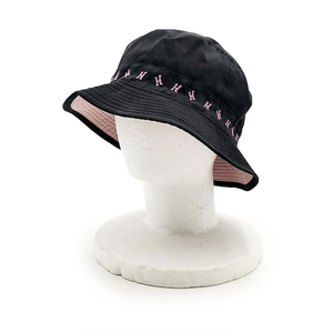 送料無料 エルメス HERMES ハット 帽子 バケットハット Hロゴ 刺繍 ナイロン 仏製 56 黒 ブラック系 レディース