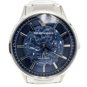 送料無料 美品 エンポリオアルマーニ 腕時計 3針 自動巻き AR60037 アナログ ウォッチ 銀 シルバー系 メンズ