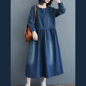 【新品】デニム 長袖ワンピース