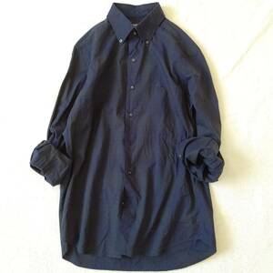 T690 極美品 ポールスチュアート コットンチェックシャツ Paul Stuart ネイビー サイズL メンズ 綿100% 羽織り 胸ロゴ 長袖 ボタンダウン