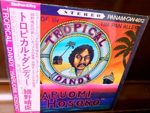 稀少!見本盤白ラベル!細野晴臣　トロピカル・ダンディー　帯付!インサート付き!　坂本龍一　山下達郎　YMO 入手困難!