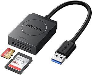UGREEN カードリーダー USB 3.0 高速 SD TF カードリーダライタ 2スロットカード同時読み書き可