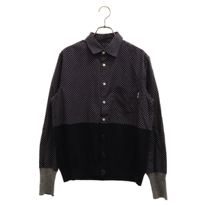 whiz limited ウィズリミテッド 13AW COMB SHIRTSドット柄ニット切替長袖シャツ ネイビー WM-AW13-S-06