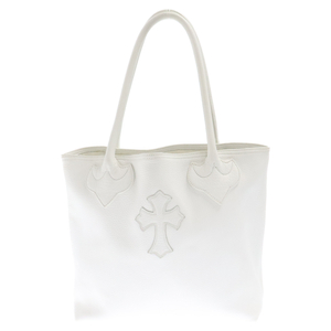 CHROME HEARTS クロムハーツ FS TOTE FSトート クロスパッチ付きレザートートバッグ ホワイト