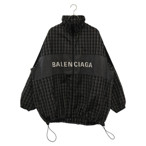BALENCIAGA バレンシアガ 19SS ロゴ刺繍ポプリンチェックジップジャケット 571439 TEM18 ブラック