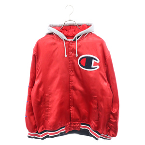 SUPREME シュプリーム 18AW×champion hooded satin varsity jacket×チャンピオン フーデッドバーシティジャケット レッド