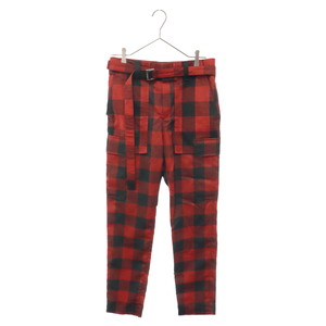 Sacai サカイ 22SS Buffalo Check Trousers バッファローチェック カーゴパンツ レッド/ブラック 22-02701M