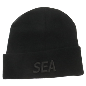 WIND AND SEA ウィンダンシー ロゴ刺繍 ニットキャップ ビーニー 帽子 ブラック