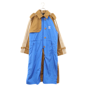 adidas アディダス BLUE VERSION TRENCH COAT ブルーナイロン切り替えスリーストライプロングトレンチコート ブラウン H20396