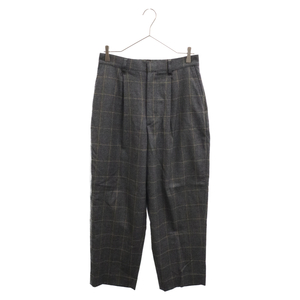 SOFTHYPHEN ソフトハイフン WOOL CHECK WIDE TROUSERS ウールチェック トラウザーズパンツ グレー MGMFP221127