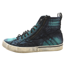 DIESEL ディーゼル Velows Mid Lace Trainers サイドジップ ダメージ加工 ミッドカットスニーカー グリーン_画像1