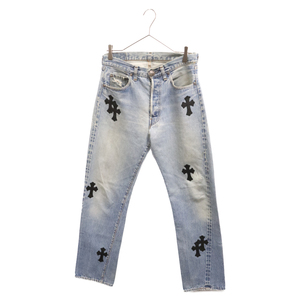 CHROME HEARTS クロムハーツ×リーバイス LEVI'S U VNTG JEAN BLU/RED TAB クロスパッチ付きウォッシュド501デニムパンツ 29