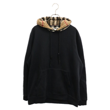 バーバリーロンドン Checked Cotton Blend Hoodie 8045004 チェックコットンブレンドフーディー プルオーバーパーカー ブラック_画像1