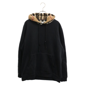 バーバリーロンドン Checked Cotton Blend Hoodie 8045004 チェックコットンブレンドフーディー プルオーバーパーカー ブラック