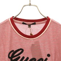 GUCCI グッチ 194510 X3262 ロゴ刺繍ボーダー半袖Tシャツカットソー レッド_画像3