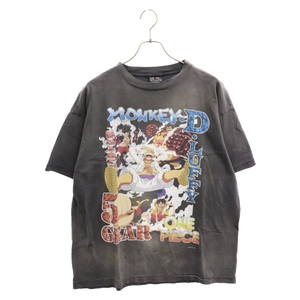 セントマイケル 23AW ONE PIECE S/S TEE×ワンピース ヴィンテージ加工ワンピースプリント半袖Tシャツ ブラック SM-A23-0000-C27