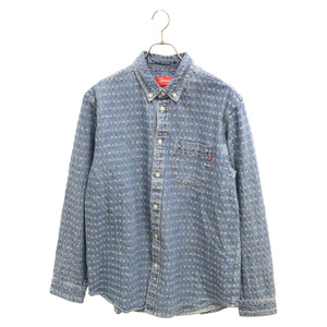 SUPREME シュプリーム 20SS Jacquard Logos Denim Shirt ジャガード ロゴ総柄 長袖デニムシャツ インディゴブルー