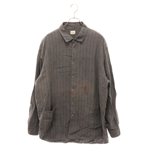 GOLD ゴールド LINEN BROAD STRIPE REGULAR COLLAR BI リネン ボーダー ストライプ レギュラー カラー 長袖シャツ グレー GL28049