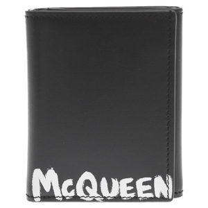 Alexander McQueen アレキサンダーマックイーン ロゴプリント レザー 三つ折り財布 ブラック 683116