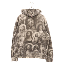 SUPREME シュプリーム 18AW Jesus and Mary Hooded Sweatshirt ジーザスアンドマリア総柄プリントスウェットパーカー フーディ グレー_画像1