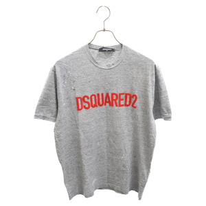 DSQUARED2 ディースクエアード 18SS ペイントロゴクルーネック半袖Tシャツ グレー S74GD0328