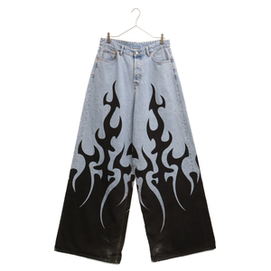 VETEMENTS ヴェトモン 24SS FLAME BAGGY JEANS UE64PA170B ファイヤープリント ビッグシェイプ バギーデニムパンツ ブルー/ブラック