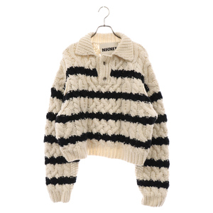 ンニット 23AW Hand Knitting Stripe ハンドニッティング ローゲージ ヘンリーネックボーダーニット ホワイト/ブラック NKNIT23AW-N90