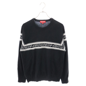 SUPREME シュプリーム 18SS Striped Raglan Sweater フロントロゴ ニットセーター ブラック