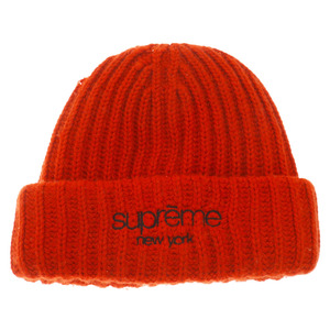 SUPREME シュプリーム 22AW Ribbed Beanie クラシックロゴ刺繍 リブニット ニットキャップ ビーニー 帽子 オレンジ