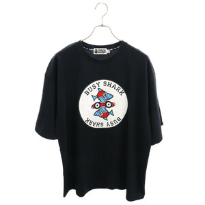 A BATHING APE アベイシングエイプ BUSY SHARK シャーク 両面ビッグロゴプリント 半袖Tシャツ ブラック 001CSI301008M