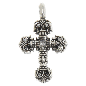 CHROME HEARTS クロムハーツ CHARM FILIGREE TINY P DMND タイニーフィリグリー PAVEダイヤ チャーム シルバーネックレストップ