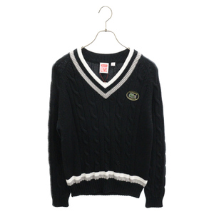 SUPREME シュプリーム 17SS ×LACOSTE Tennis Sweater ×ラコステ Vネック ケーブル ニットセーター ブラック/グレー/ホワイト