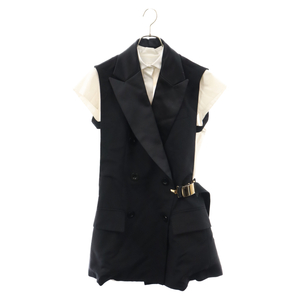 Sacai サカイ 22SS SUITING MIX DRESS スーチングミックスドレス レイヤードジャケット シャツ ブラック レディース 22-06028