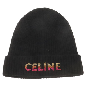 CELINE セリーヌ 22AW Embroidered Beanie グラデーションロゴ スパンコール ビーニー ニット帽 ブラック 2A07Z666Q