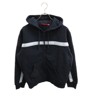 シュプリーム 19AW Text Stripe Zip Up Hooded Sweatshirt テキスト ストライプ ジップアップ フーディー スウェット パーカー ネイビー