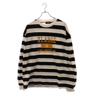 X-LARGE エクストララージ COLLEGE LOGO STRIPED L/S TEE カレッジロゴ ストライプ クルーネック 長袖Tシャツ 101234011006