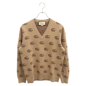 GUCCI Gucci GG Logo общий рисунок кашемир V шея свитер вязаный 655104 XKB3T бежевый 