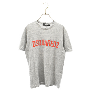 DSQUARED2 ディースクエアード ペイント ダメージ加工 ロゴプリント クルーネック 半袖Tシャツ カットソー グレー S74GD0328 S22742