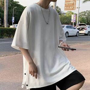 【送料無料】新作 メンズ Tシャツオーバーサイズ 白 サイドボタン ゆったり おしゃれ 4XL ストリート 原宿 半袖 夏服 ストリート系 韓国