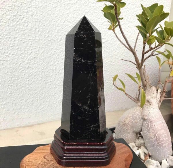 レインボーモリオン(黒水晶)六角柱200mm1.4Kg☆天然石　原石