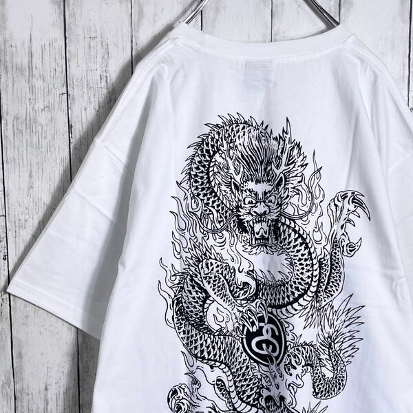 【新品】ステューシー 両面プリント ドラゴン Tシャツ XL 白