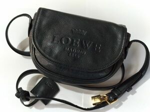 S90 中古品 1円～ ロエベ LOEWE レザー ショルダーバッグ ブラック 黒 ロゴ ゴールド金具 カデナ レディース