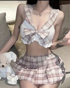 コスプレ衣装 可愛い青春少女 ミニスカート トップス セクシーランジェリー 学園制服プリーツスカートLサイズ