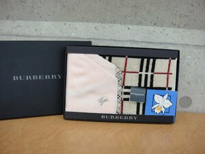 65408R[ подлинный товар гарантия ] BURBERRY Burberry носовой платок хлопок розовый / проверка 2 шт. комплект 48cm×48cm не использовался товар 7501-98