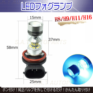 LED フォグランプ アイスブルー 100W ハイパワー H8 H11 H16 送無