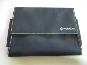 *C3353[ rare beautiful goods ]RENAULT Renault original owner manual manual vehicle inspection certificate case fabric case black yellow stitch silver nationwide equal postage 520 jpy 