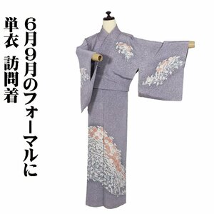 単衣 訪問着 正絹 薄グレー 暈し たたき染 菊花 Sサイズ ki29334 6月9月10月シーズン 送料込み